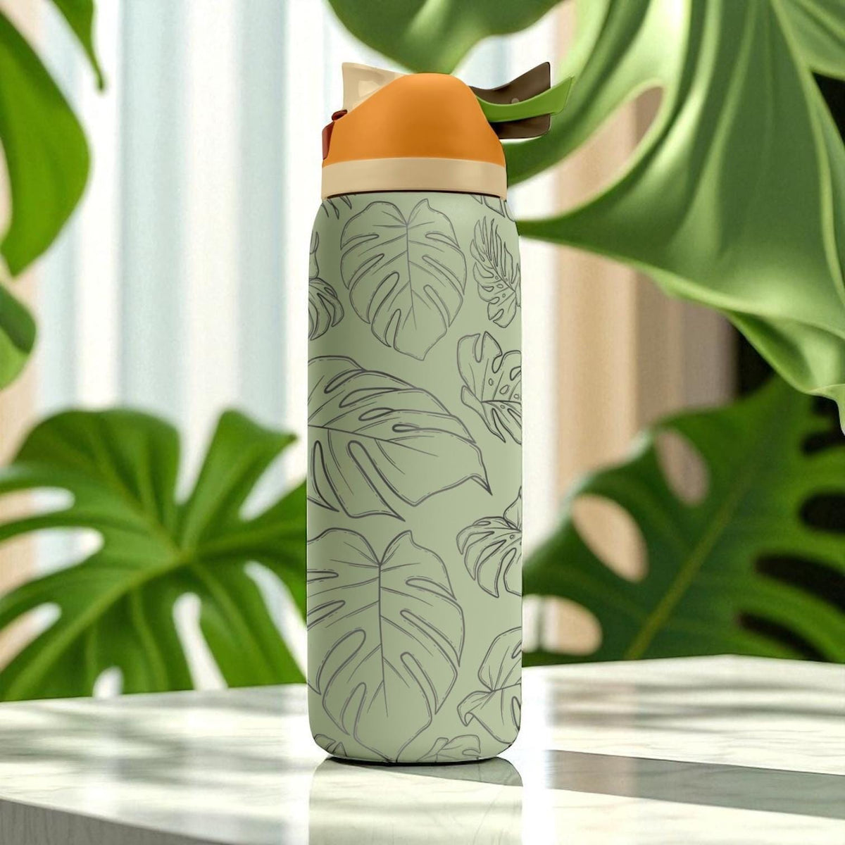 Monsterа Leaf Engraved Owala Tumbler – 16oz 24oz 32oz 40oz Tropical Plant FreeSip Cup – Botanical Design Gift