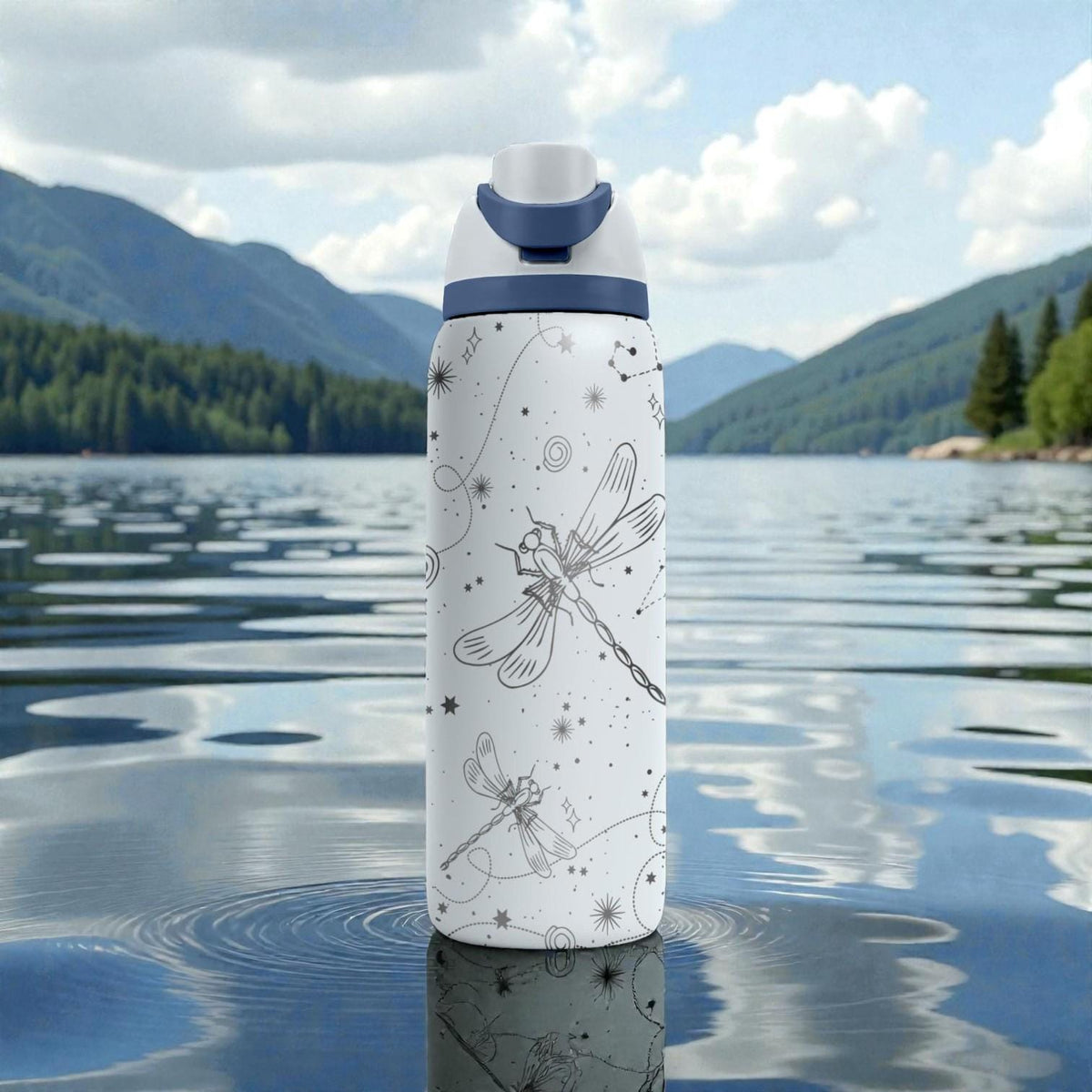 Dragonfly Engraved Owala Bottle – Celestial Insect & Star Pattern – Nature Lover Stainless Steel Cup 16oz 24oz 32oz 40oz  ⸻