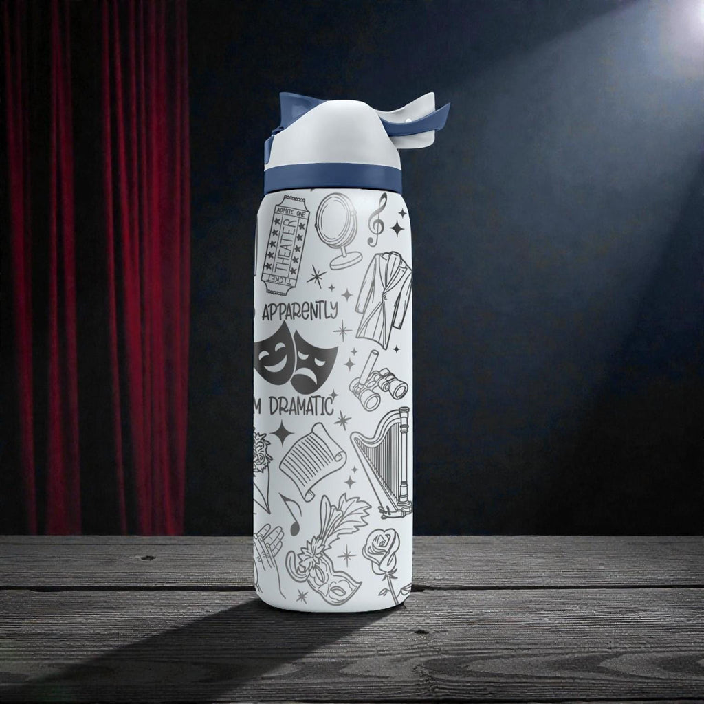 Theatre Engraved Owala Bottle – Drama Masks, Stage Props & Musical Icons – Performer Gift Stainless Cup 16oz 24oz 32oz 40oz  ⸻