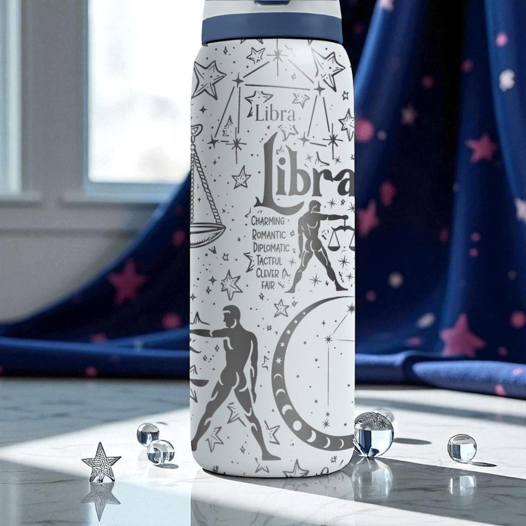 Libra Zodiac Owala Bottle – 16oz 24oz 32oz 40oz Engraved Star Sign Cup – Astrology Gift for Her or Him – Scales Symbol Water Bottle