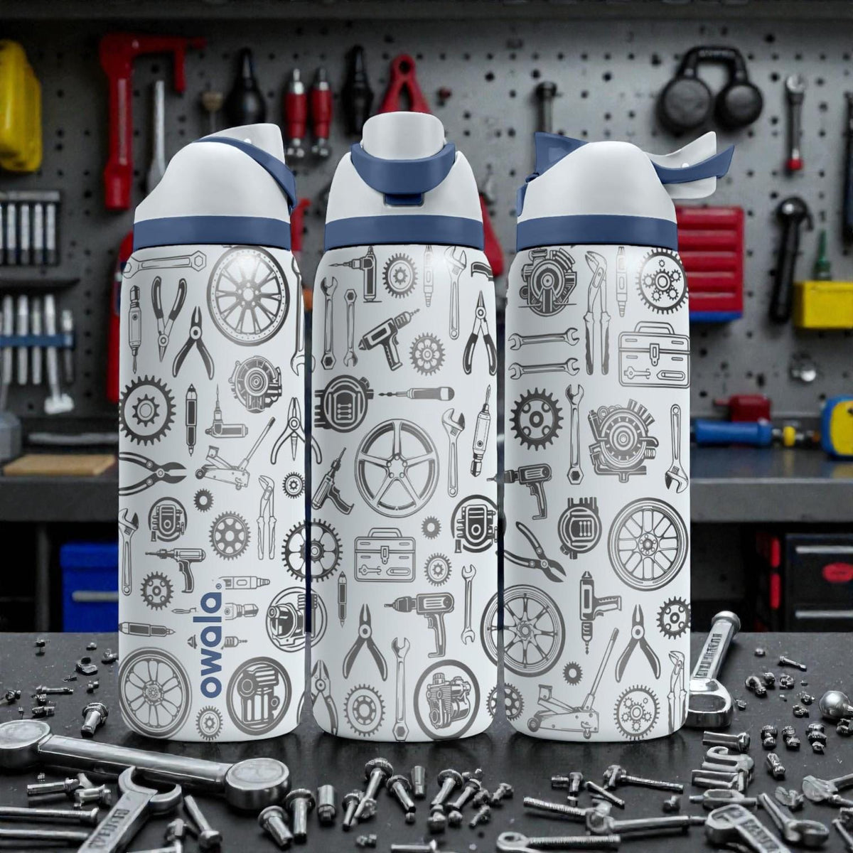 Mechanic Engraved Owala Bottle – Auto Repair Tool Pattern – Car Lover Gift Stainless Steel Cup 16oz 24oz 32oz 40oz  ⸻