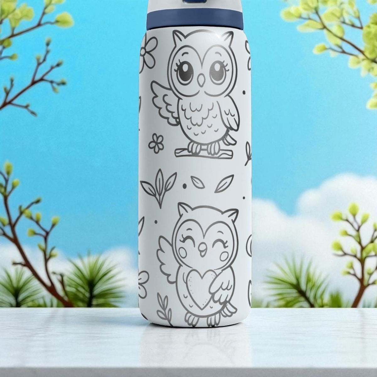 Engraved Owl Tumbler – Cute Forest Animal Owala Bottle with Whimsical Owl Design – 16oz 24oz 32oz 40oz