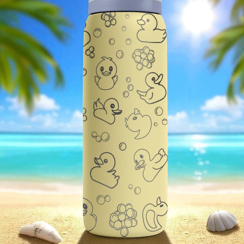 Duck Engraved Owala Tumbler – 16oz 24oz 32oz 40oz Yellow FreeSip Cup with Bubble Ducks – Cute Gift for Her or Kids