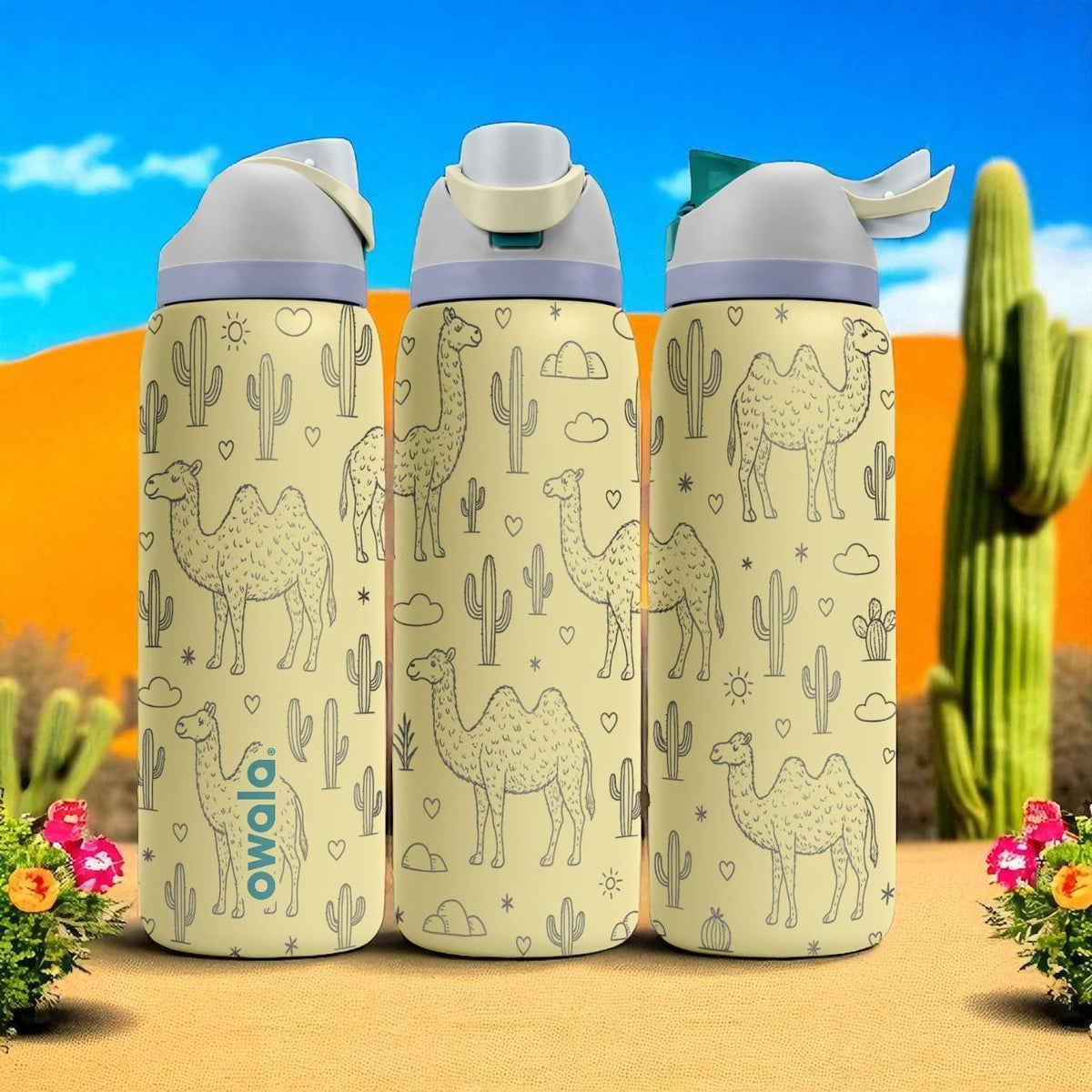 Engraved Camel Desert Owala Tumbler – Cactus and Camel Water Bottle – Adventure Gift – 16oz 24oz 32oz 40oz
