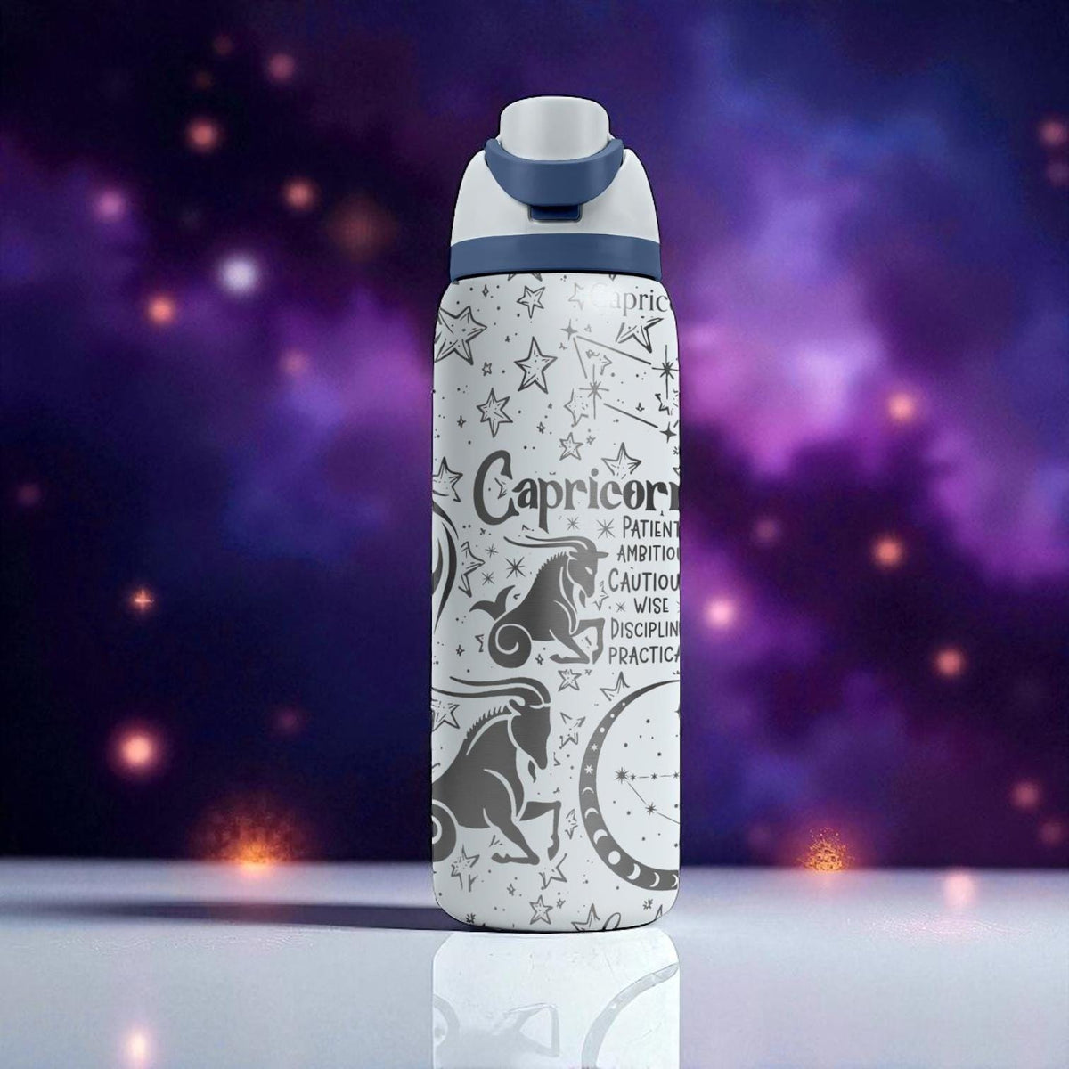 Capricorn Zodiac Owala Bottle – 16oz 24oz 32oz 40oz Engraved Earth Sign Gift – Mountain Goat Astrology Water Bottle for Her or Him