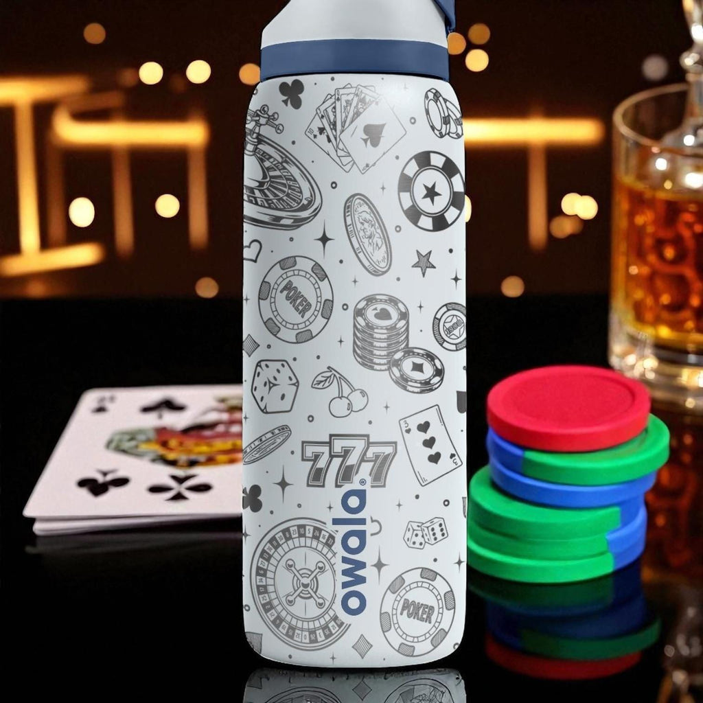 Casino Engraved Owala Tumbler – Poker Dice Roulette 40oz 32oz 24oz Water Bottle – Vegas Lover Gift for Him or Her
