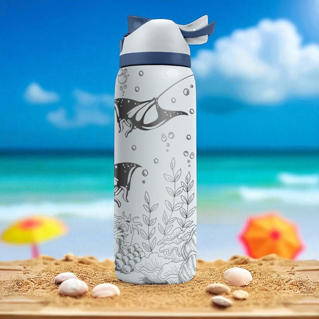 Manta Ray Engraved Owala Tumbler – 16oz 24oz 32oz 40oz Ocean Sea Life Bottle – Gift for Marine Lovers & Divers
