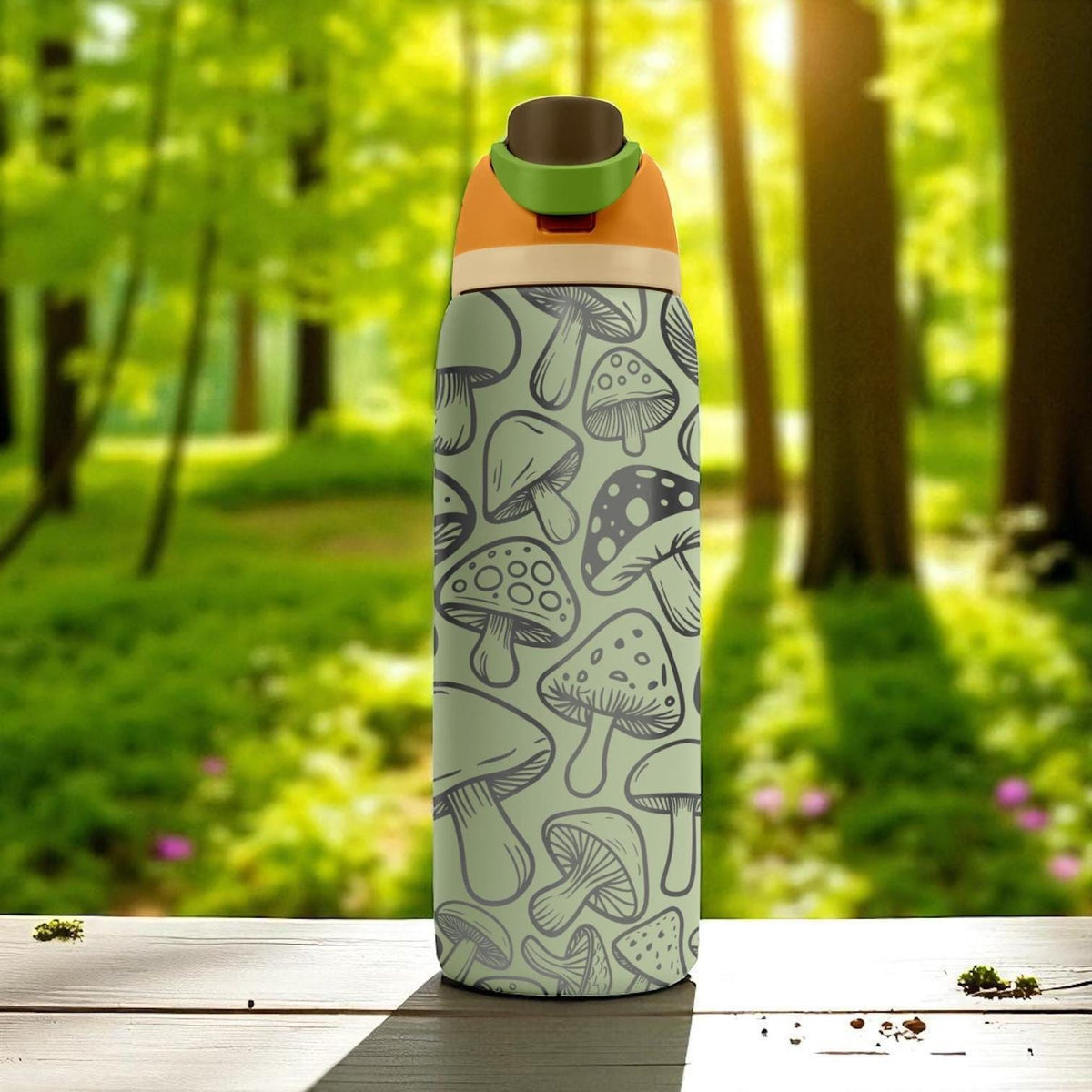 Engraved Mushroom Tumbler – Owala Water Bottle with Cute Forest Fungi Design – Laser Engraved Nature Cup – 16oz 24oz 32oz 40oz