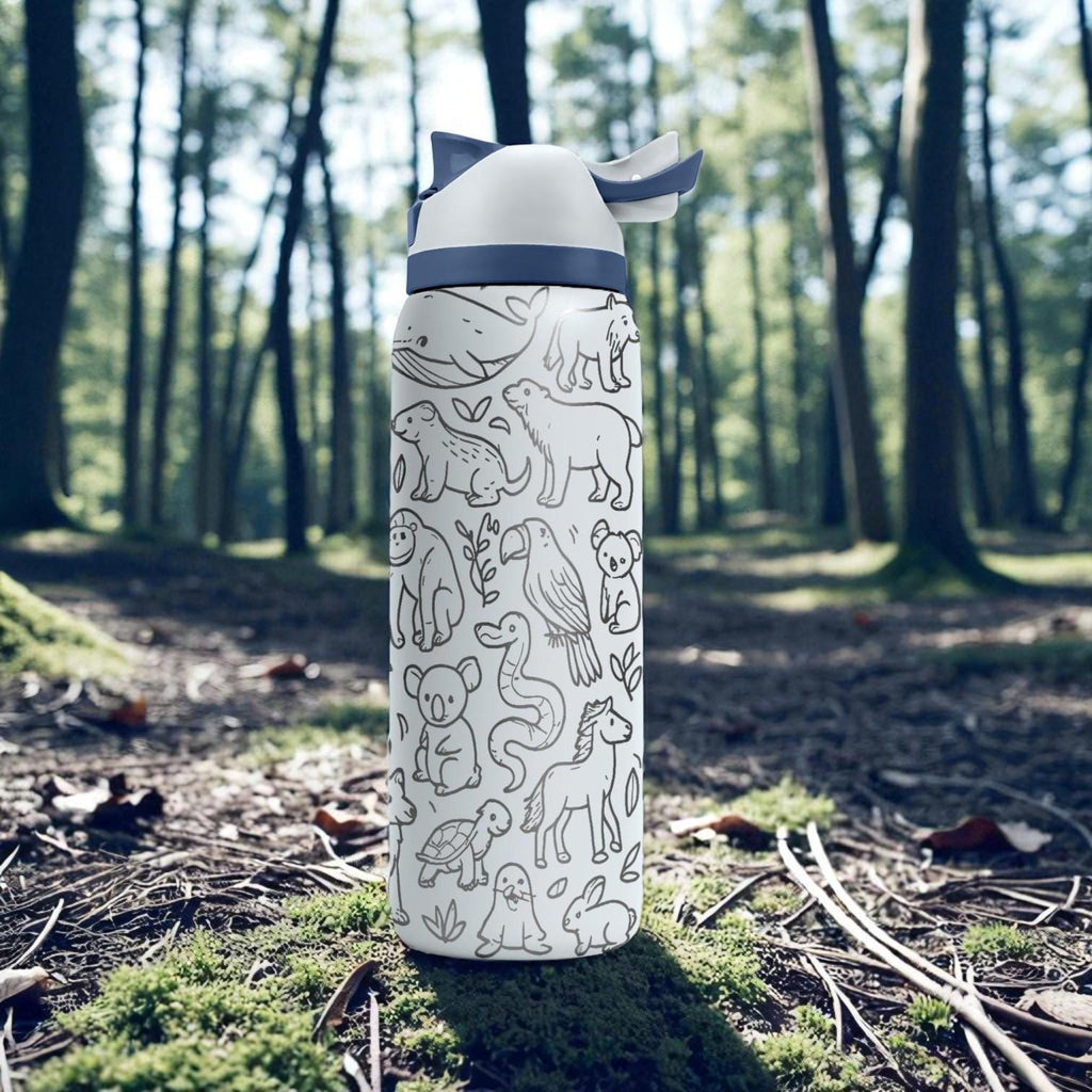 Wildlife Engraved Owala Bottle – Forest Animal Wrap Design – Stainless Steel Cup 16oz 24oz 32oz 40oz