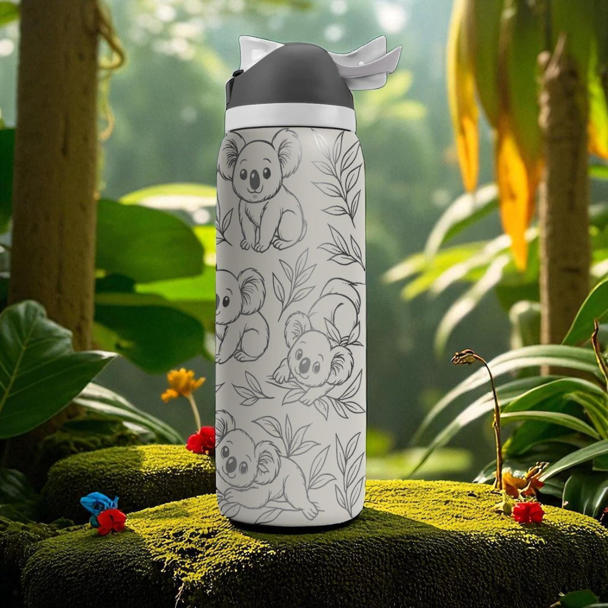 Engraved Koala Tumbler – Owala Water Bottle with Cute Koala and Leaves – Wildlife Engraving – 16oz 24oz 32oz 40oz