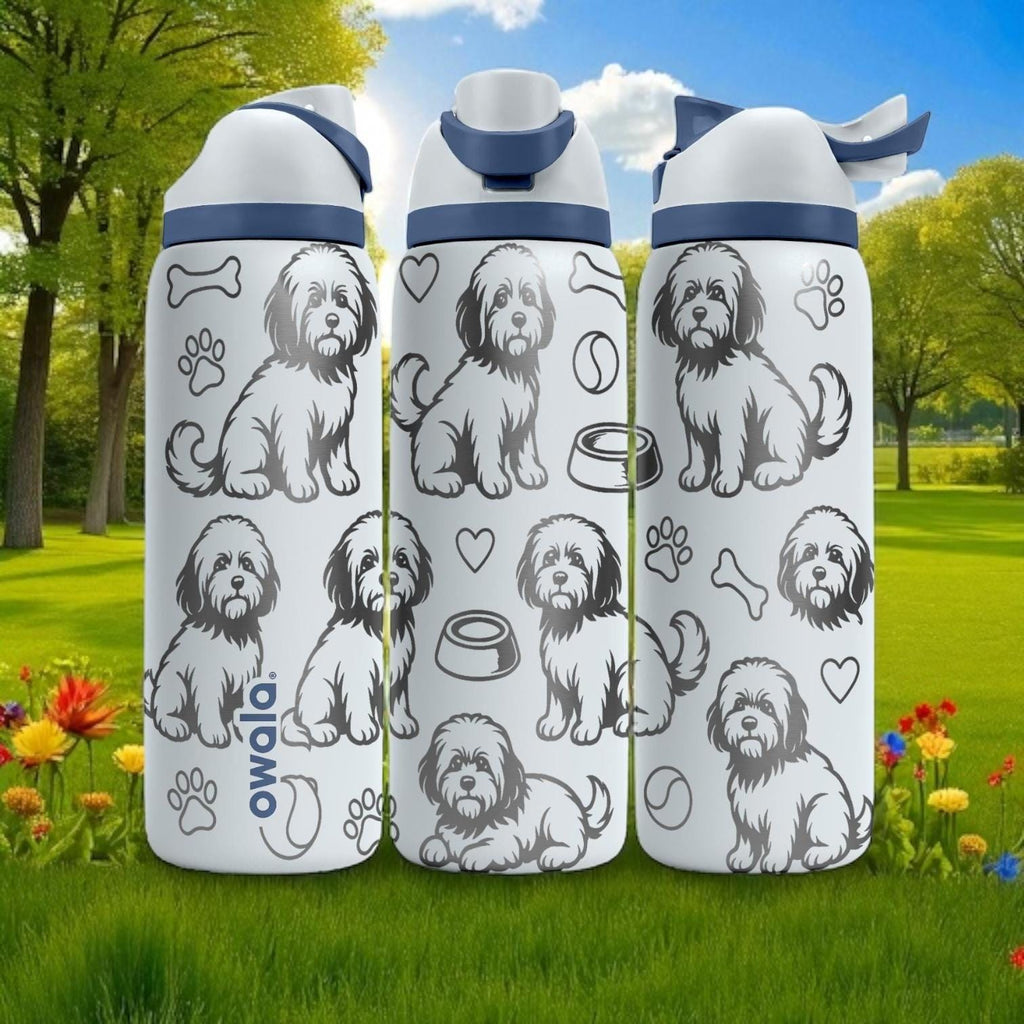 Havanese Dog Engraved Owala Bottle – Cute Fluffy Dog Gift for Pet Lovers – 16oz 24oz 32oz 40oz Personalized Water Bottle