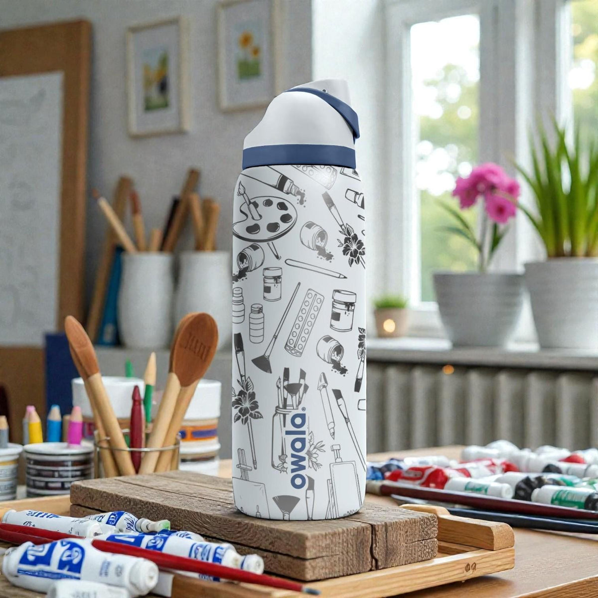 Artist Engraved Owala Bottle – Painting Supplies Pattern – Painter Gift Stainless Steel Cup 16oz 24oz 32oz 40oz  ⸻