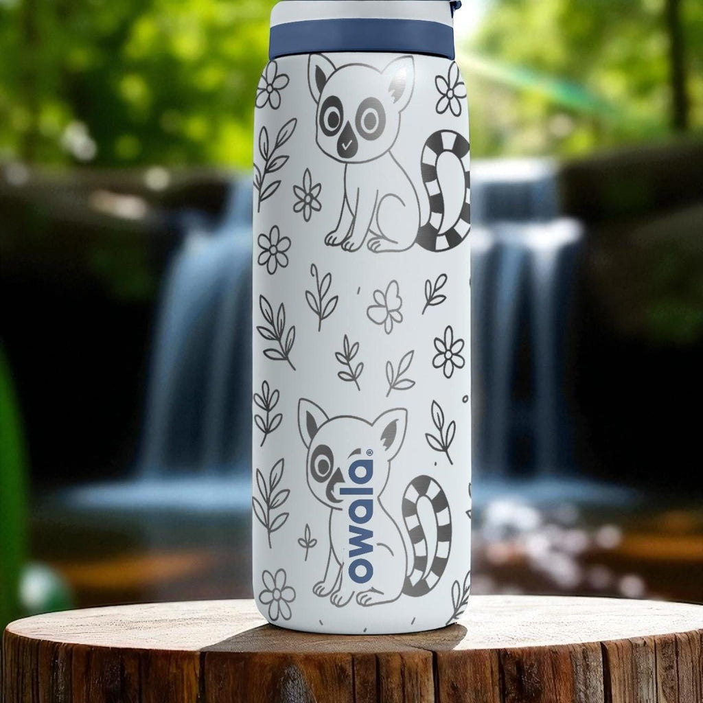 Lemur Owala Bottle – 16oz 24oz 32oz 40oz Engraved Jungle Animal Cup – Cute Wildlife Gift – Striped Tail Lemur Drinkware
