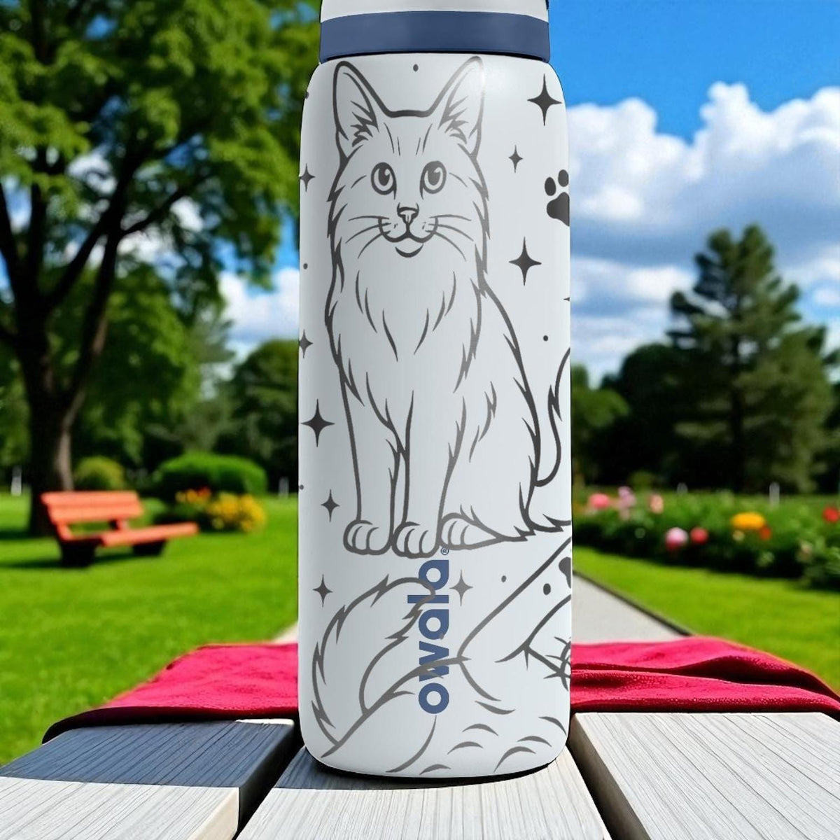 Engraved Norwegian Forest Cat Owala Bottle – 16oz 24oz 32oz 40oz – Fluffy Cat Lover Gift, Viking Cat Engraved Tumbler