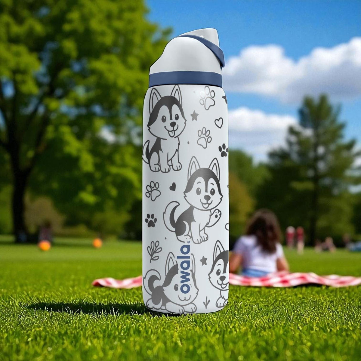 Husky Dog Owala Bottle – 16oz 24oz 32oz 40oz Engraved Tumbler – Cute Siberian Husky Gift – Kawaii Puppy Drinkware for Kids or Adults