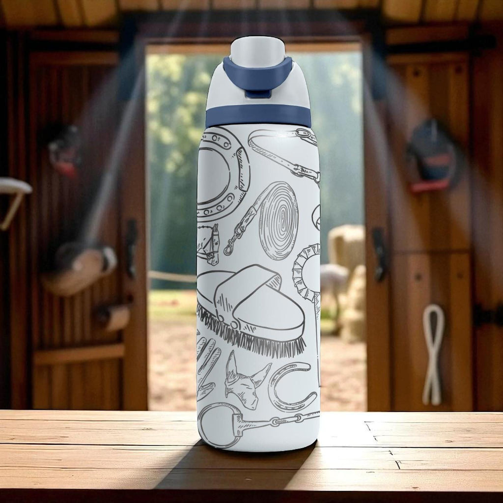 Engraved Horse Tumbler – Owala Water Bottle with Equestrian Design – Riding Gear Engraving – 16oz 24oz 32oz 40oz