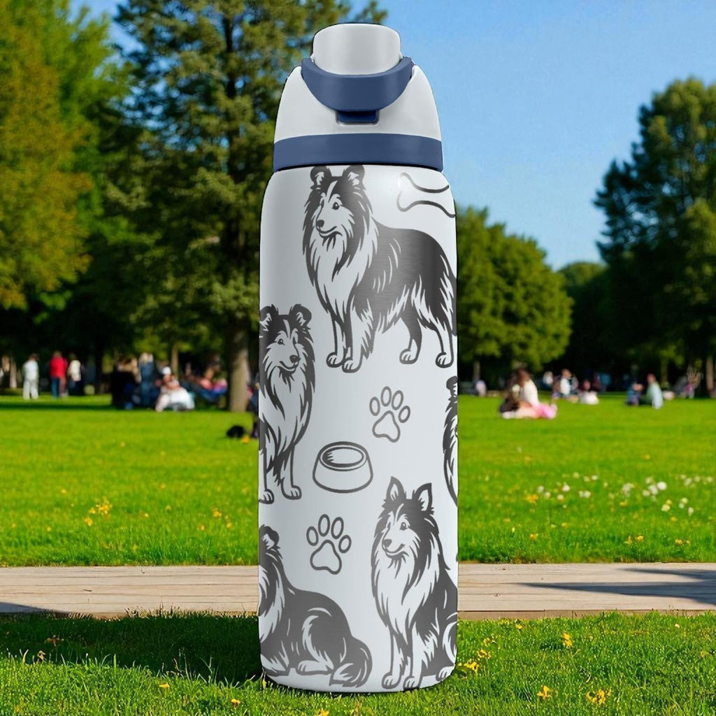 Collie Dog Engraved Owala Bottle – Elegant Fluffy Pup Gift – 16oz 24oz 32oz 40oz Water Bottle for Dog Lovers with Laser Design