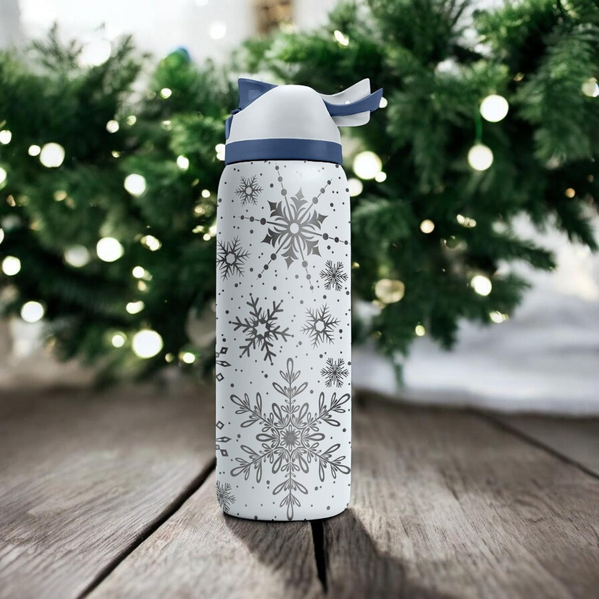Snowflake Engraved Owala Bottle – Elegant Winter Pattern – Christmas Gift Stainless Cup 16oz 24oz 32oz 40oz
