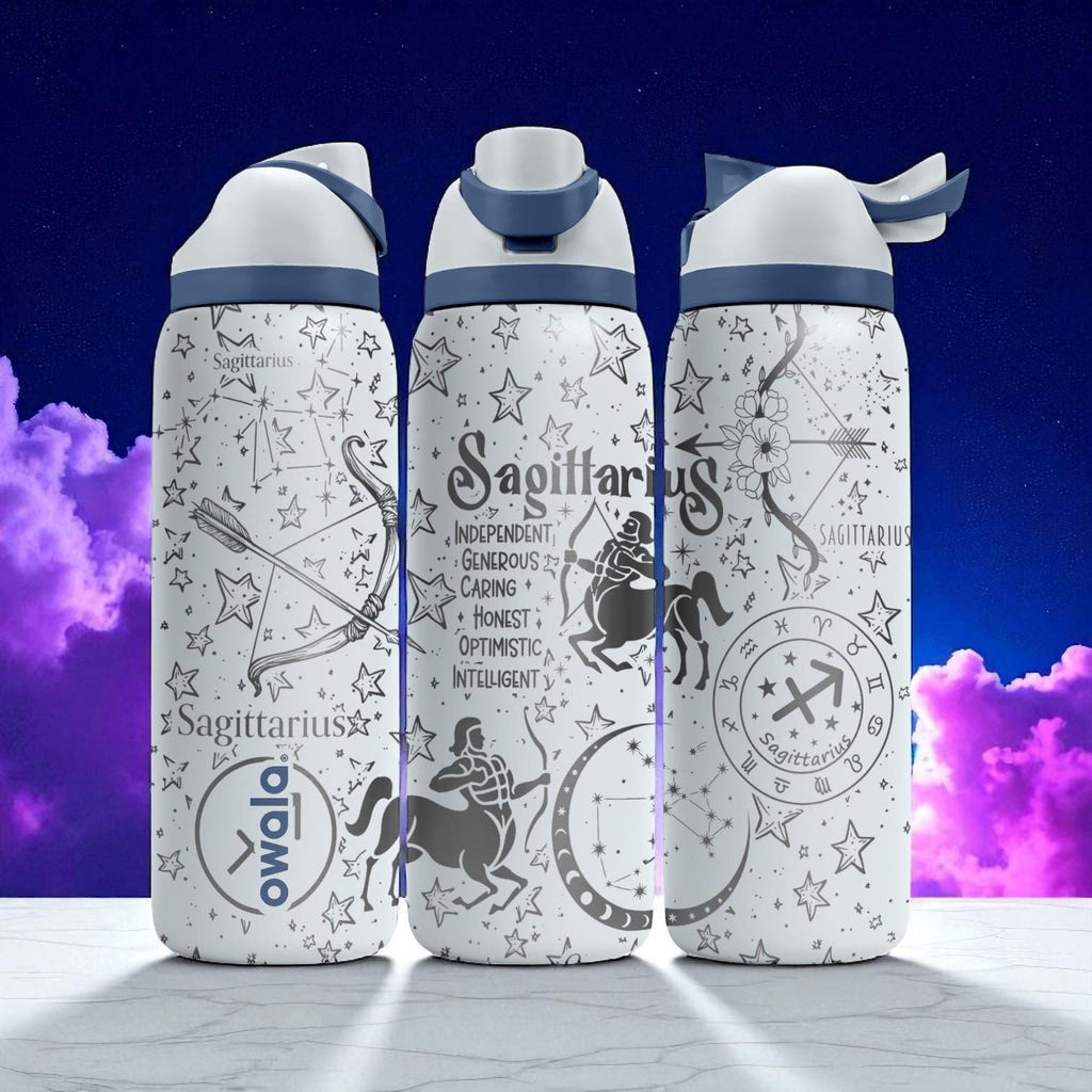 Sagittarius Zodiac Engraved Owala Bottle – 16oz 24oz 32oz 40oz Astrology Gift – Archer Star Sign Water Bottle for Her or Him
