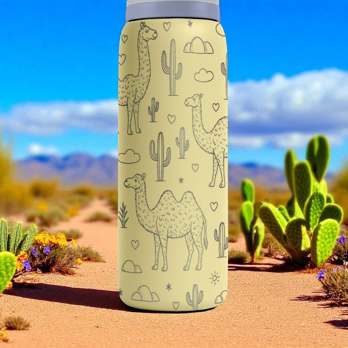 Engraved Camel Desert Owala Tumbler – Cactus and Camel Water Bottle – Adventure Gift – 16oz 24oz 32oz 40oz