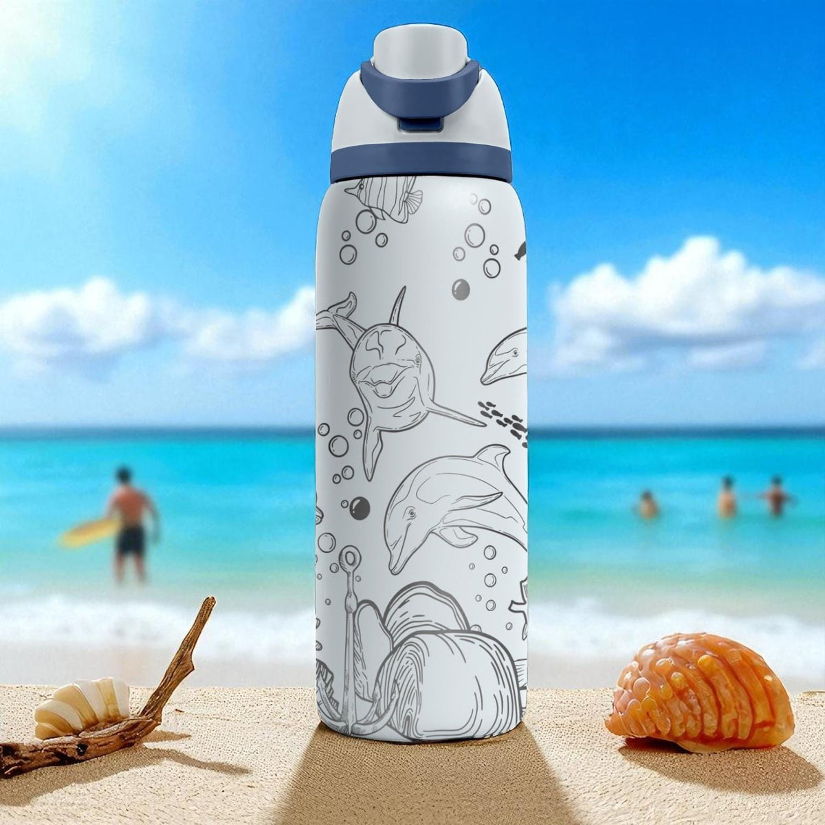 Ocean Dolphin Tumbler – 16oz 24oz 32oz 40oz Custom Engraved Owala FreeSip Bottle – Sea Life Gift for Beach Lovers