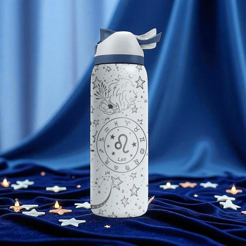 Leo Zodiac Owala Bottle – 16oz 24oz 32oz 40oz Engraved Star Sign Cup – Astrology Lion Gift for Her or Him – Bold Fire Sign Bottle