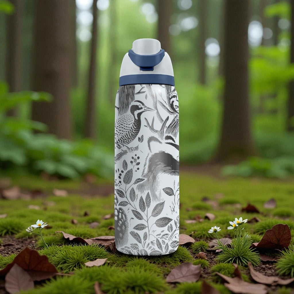 Woodland Animals Engraved Owala Bottle – Forest Rabbit, Badger & Bird Scene – Nature Lover Stainless Cup 16oz 24oz 32oz 40oz  ⸻