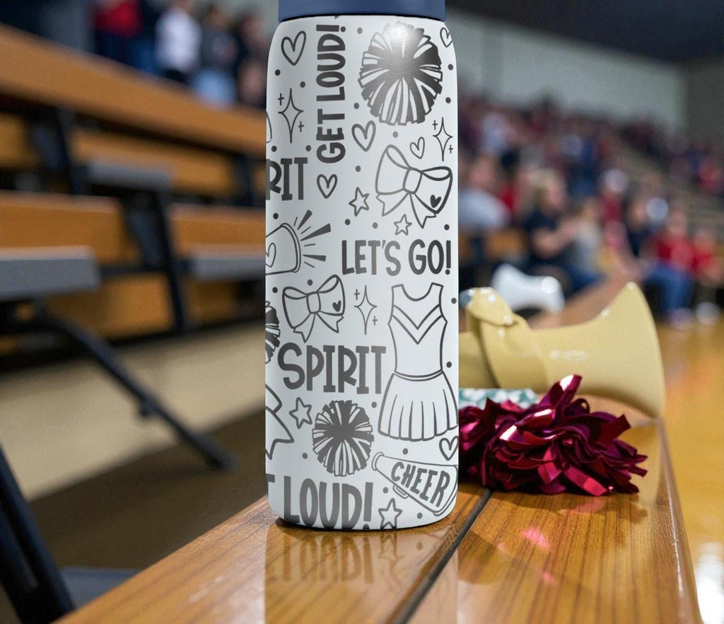 Cheerleading Engraved Owala Bottle – Pom Pom & Spirit Pattern – Cheer Coach Team Gift Stainless Cup 16oz 24oz 32oz 40oz