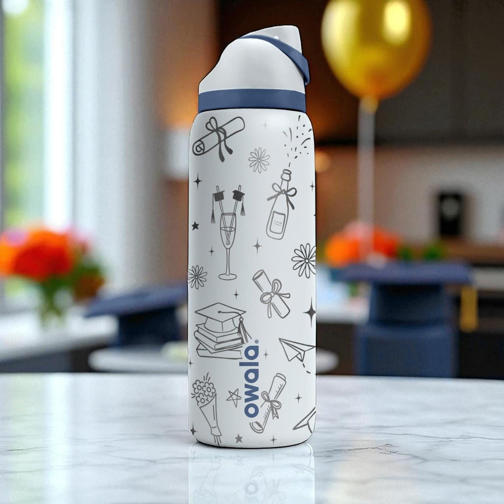 Graduation Engraved Tumbler – Owala Water Bottle with Cap & Diploma Design – Congrats Gift – 16oz 24oz 32oz 40oz