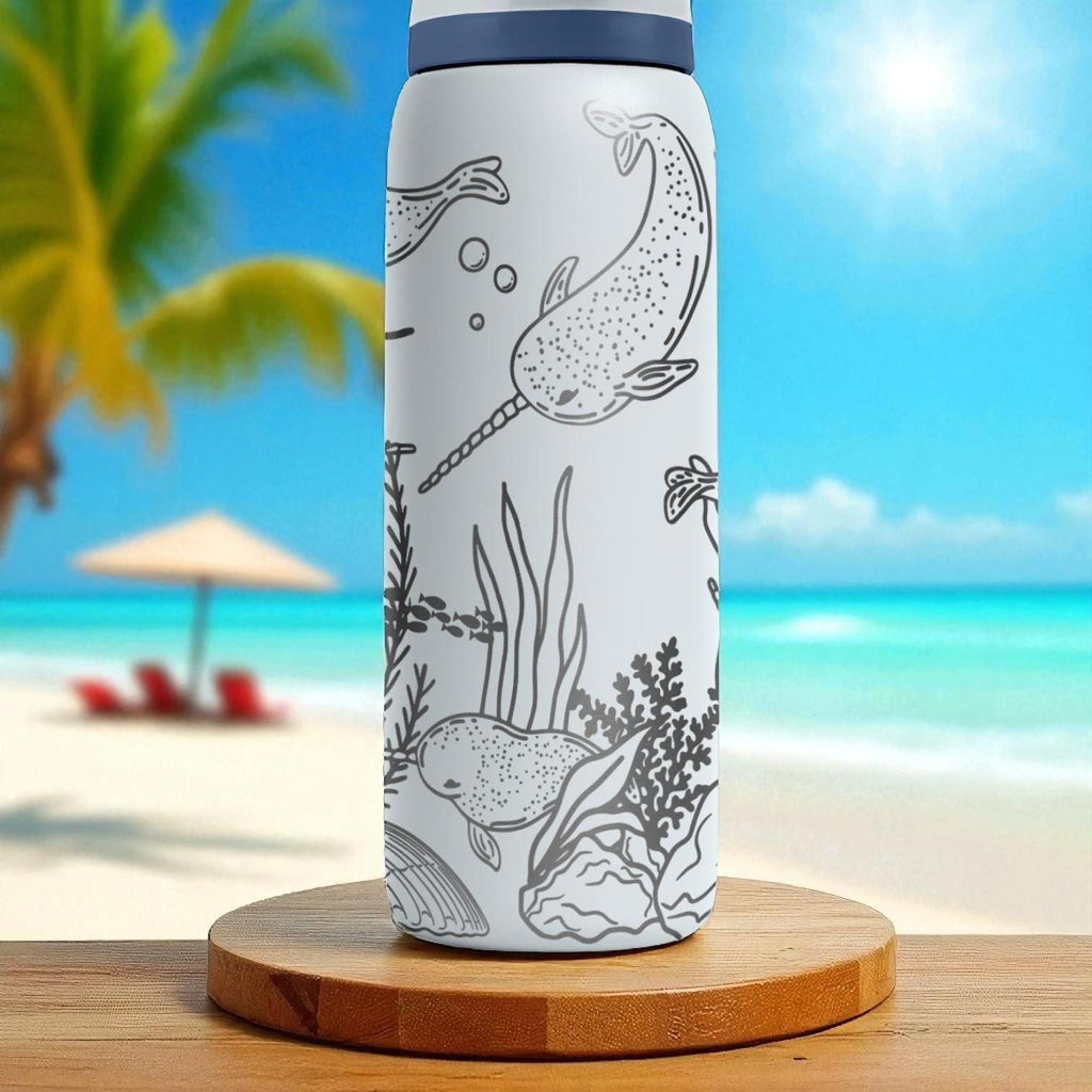 Narwhal Owala Bottle – 16oz 24oz 32oz 40oz Engraved Ocean Animal Water Bottle – Arctic Sea Life Cup – Gift for Kids and Ocean Lovers
