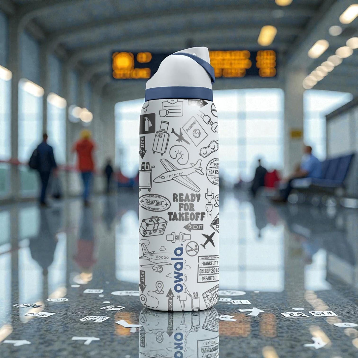 Travel Engraved Owala Bottle – Airplane & Adventure Pattern – Traveler Gift Stainless Cup 16oz 24oz 32oz 40oz  ⸻
