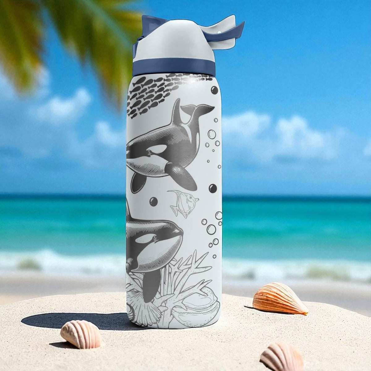 Orca Whale Tumbler – 16oz 24oz 32oz 40oz Custom Engraved Owala FreeSip Bottle – Sea Life Gift for Ocean Animal Lovers