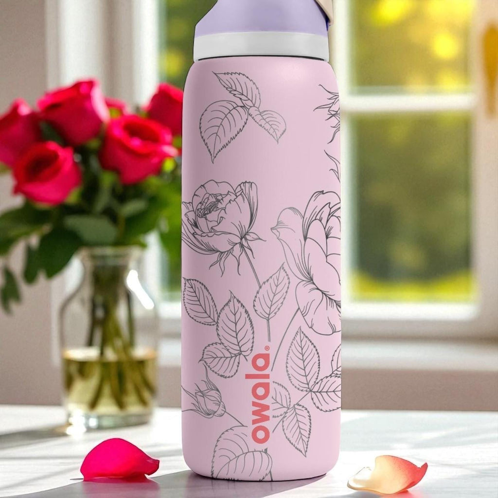 Elegant Rose Engraved Owala Tumbler – 16oz 24oz 32oz 40oz Floral Water Bottle – Romantic Gift for Her or Garden Lovers