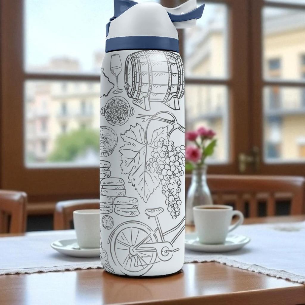 France Inspired Owala Tumbler – 16oz 24oz 32oz 40oz Travel Bottle with Eiffel Tower, Baguette, Macarons – Engraved Paris Gift Idea