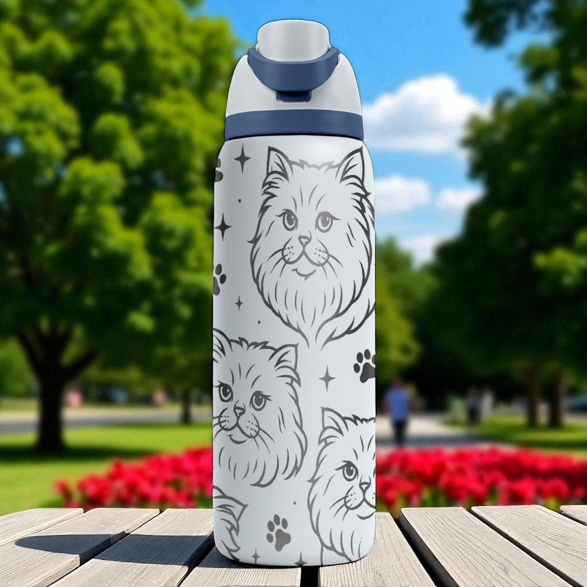Persian Cat Engraved Owala Bottle – 16oz 24oz 32oz 40oz Water Bottle for Cat Lovers – Fluffy Long-Haired Kitty Gift Tumbler