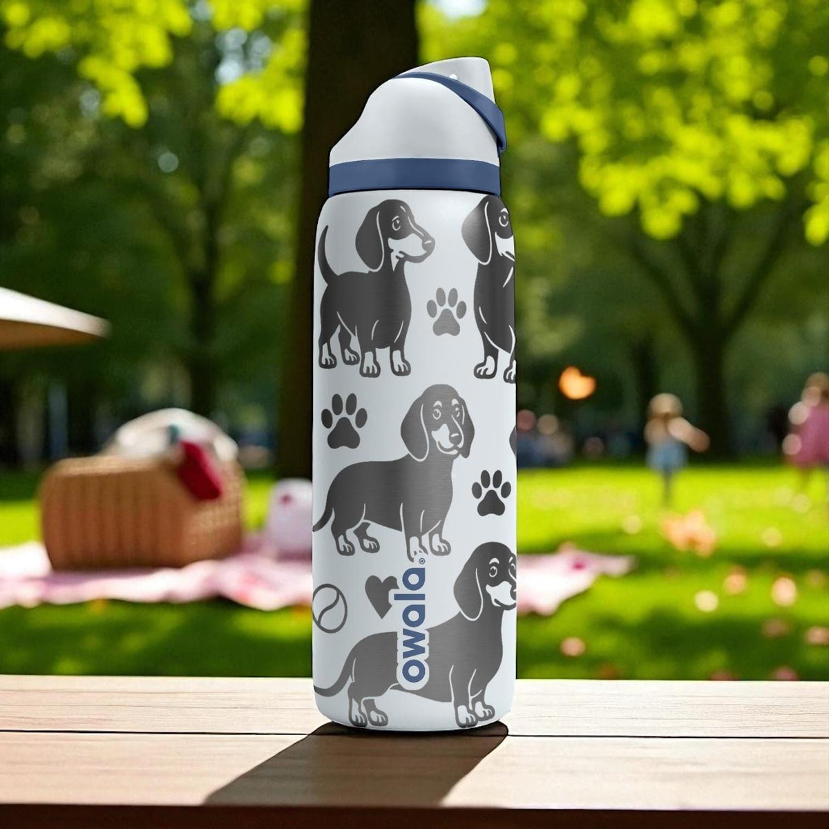 Dachshund Engraved Owala Water Bottle – Cute Wiener Dog Gift with Paws and Bones – 16oz 24oz 32oz 40oz for Doxie Lovers