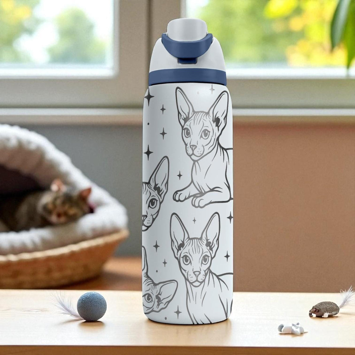Sphynx Cat Engraved Owala Bottle – 16oz 24oz 32oz 40oz Hairless Cat Tumbler – Gift for Cat Lovers and Pet Owners
