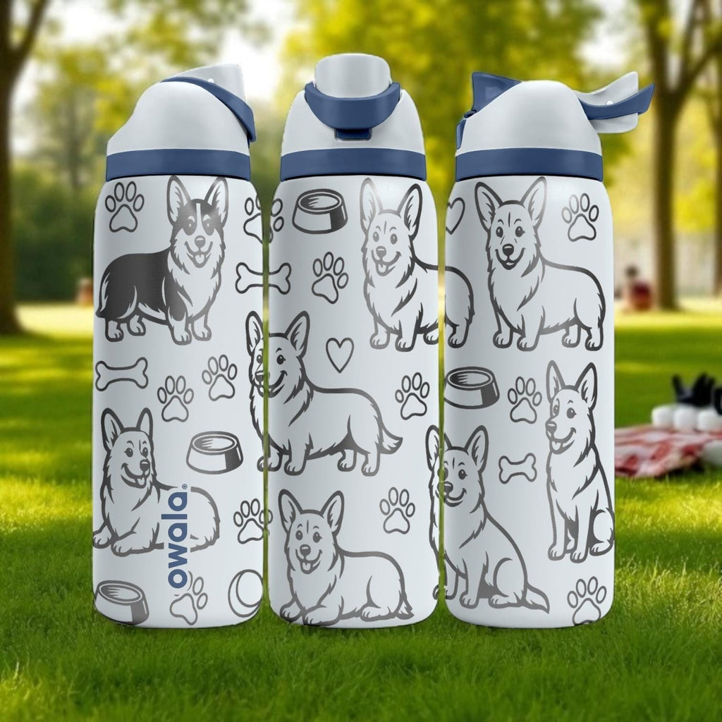 Corgi Engraved Owala Bottle – Cute Dog Gift with Paws and Bones – 16oz 24oz 32oz 40oz Personalized Water Bottle for Dog Lovers