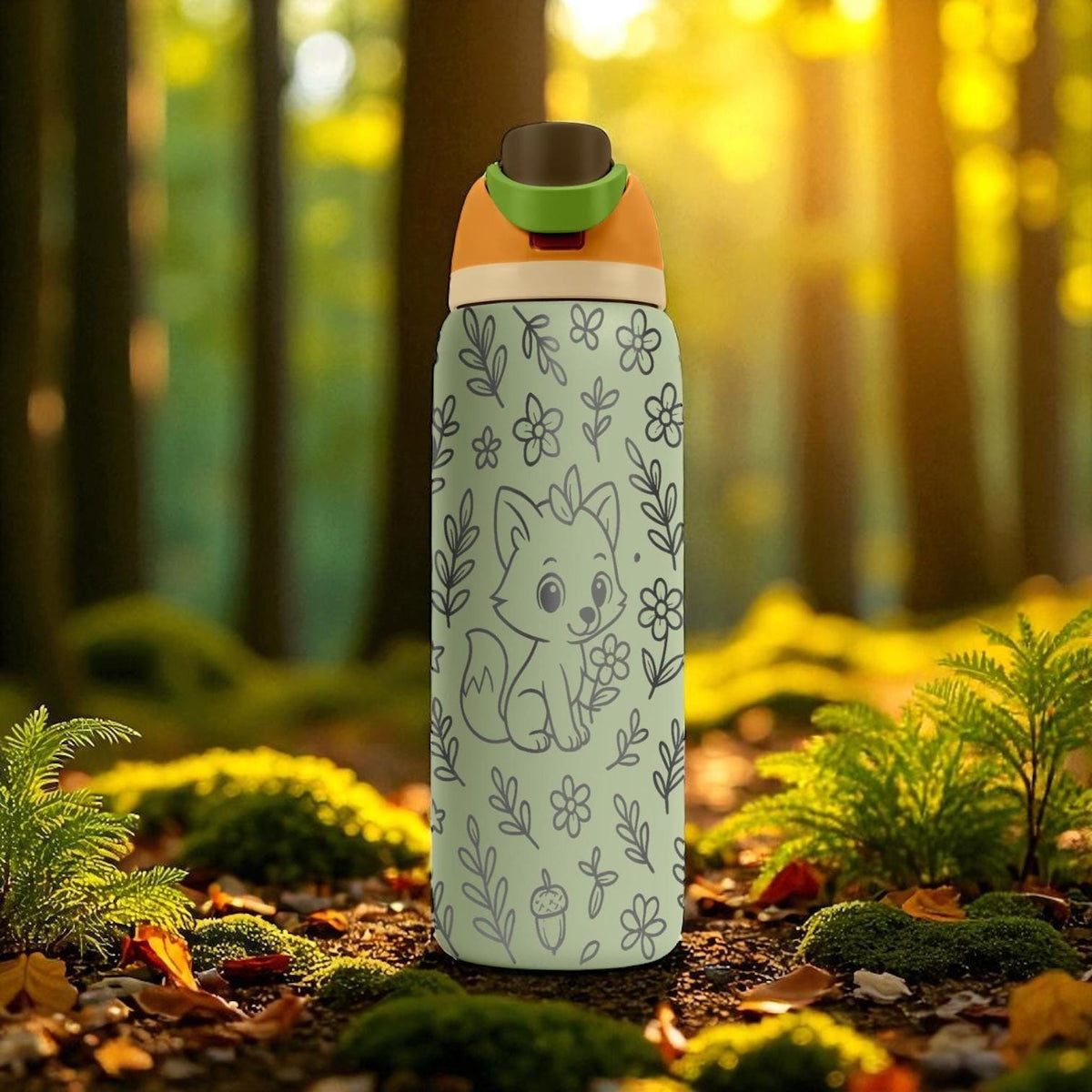 Fox Forest Owala Bottle – 16oz 24oz 32oz 40oz Engraved Cute Animal Cup – Woodland Themed Gift – Kids Wildlife Adventure Drinkware