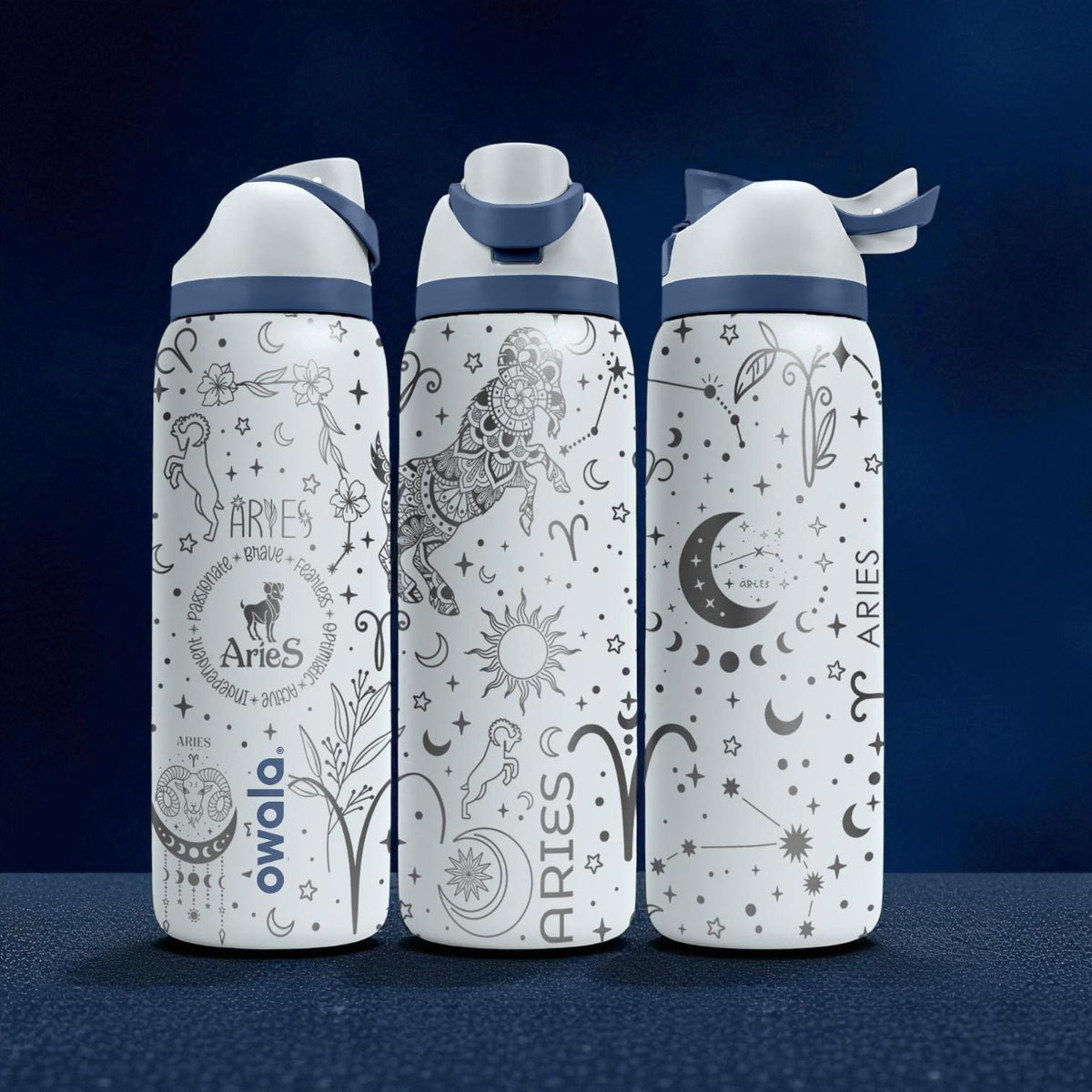 Aries Engraved Owala Bottle – Zodiac Ram Constellation Design – Astrology Gift Stainless Cup 16oz 24oz 32oz 40oz  ⸻