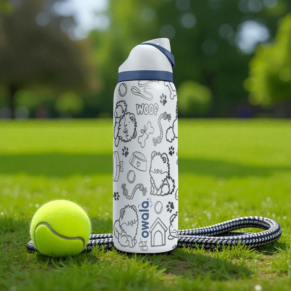 Shih Tzu Engraved Owala Bottle – Fluffy Dog Pattern with Paws, Bones & Toys – Pet Lover Gift Stainless Cup 16oz 24oz 32oz 40oz  ⸻