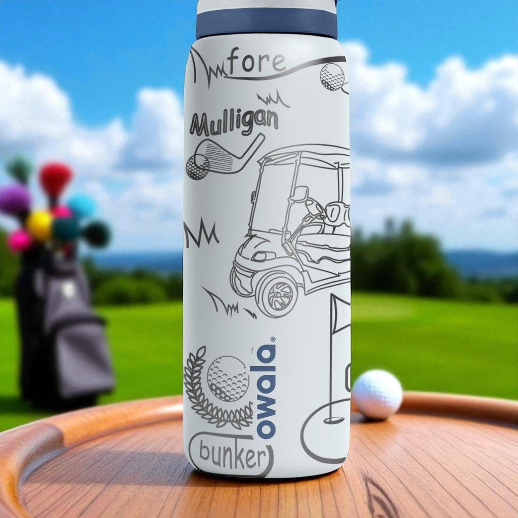 Engraved Golf Tumbler – Owala Bottle with Golf Cart and Clubs – Funny Golfer Gift – 16oz 24oz 32oz 40oz Water Bottle