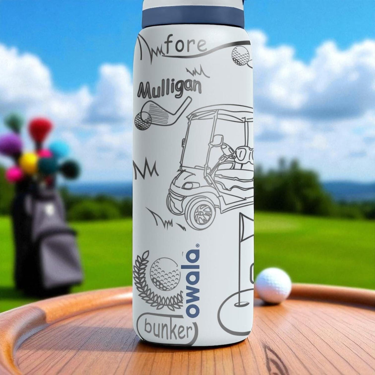 Engraved Golf Tumbler – Owala Bottle with Golf Cart and Clubs – Funny Golfer Gift – 16oz 24oz 32oz 40oz Water Bottle