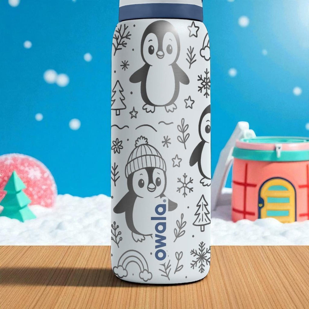 Penguin Owala Bottle – 16oz 24oz 32oz 40oz Winter Engraved Cup – Cute Snow Animal Gift – Kids Holiday Ice Theme Drinkware