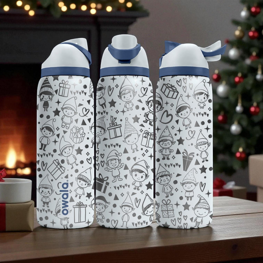 Christmas Elves Engraved Owala Bottle – Cute Holiday Helpers & Gifts Pattern – Festive Stainless Cup 16oz 24oz 32oz 40oz  ⸻