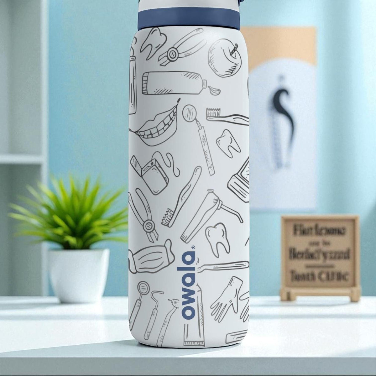 Engraved Dentist Water Bottle – Funny Owala Tumbler with Teeth and Tools – 16oz 24oz 32oz 40oz Gift for Dental Hygienists and Students