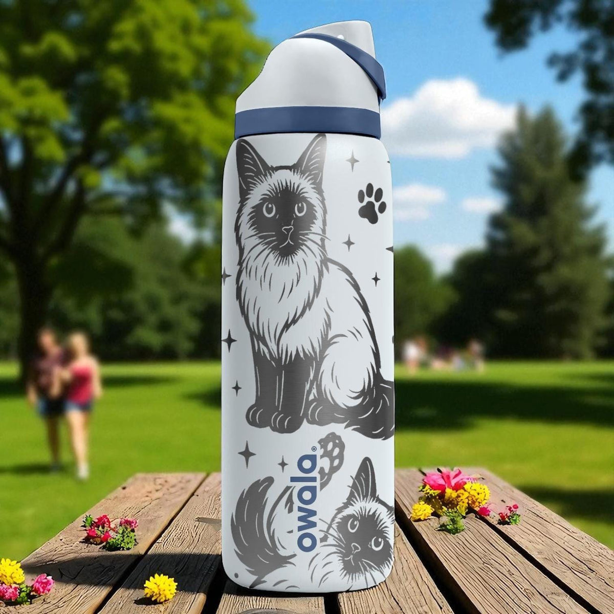 Sacred Birman Cat Engraved Owala Bottle – 16oz 24oz 32oz 40oz White Tumbler for Cat Lovers – Cute Pet Gift for Her