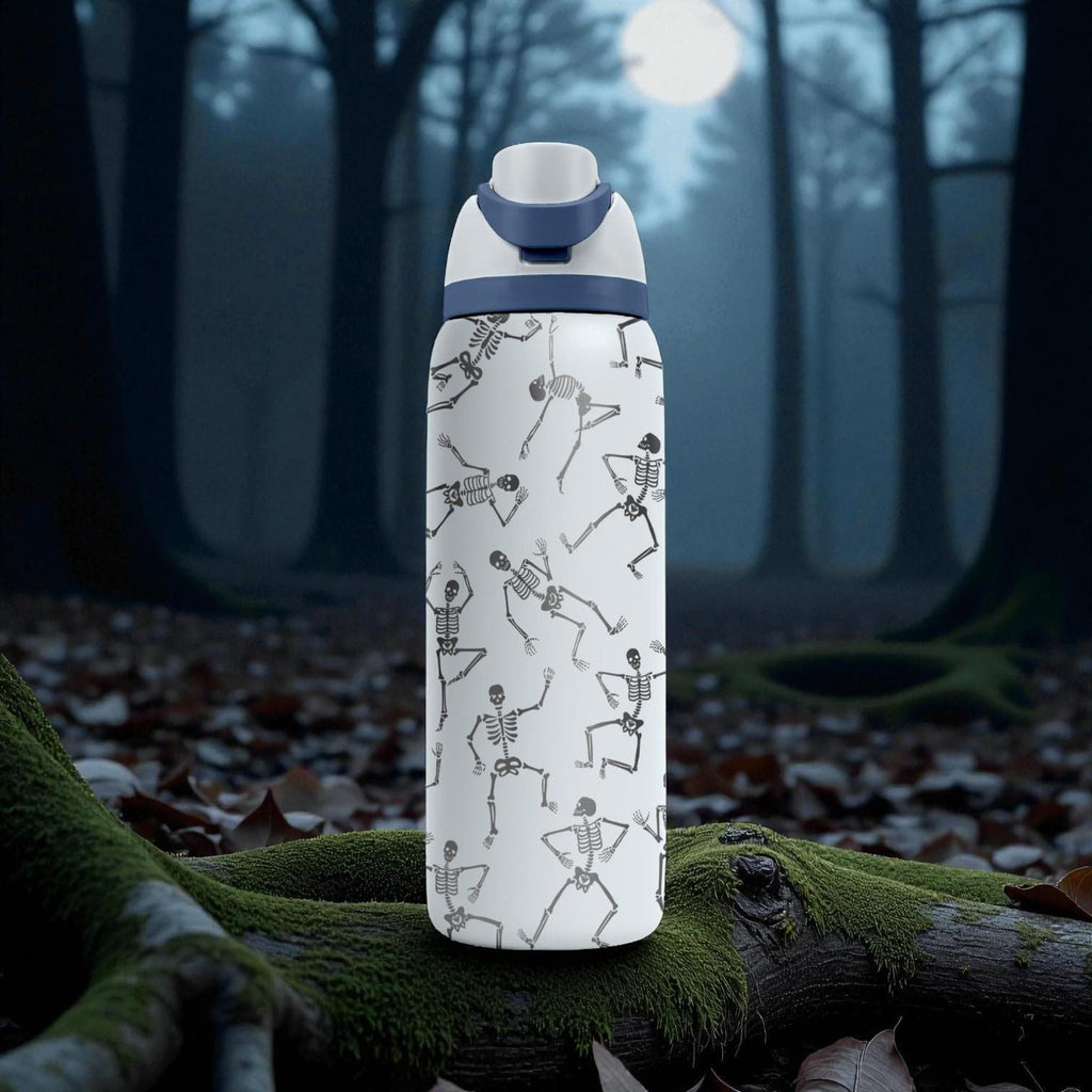 Dancing Skeletons Engraved Owala Bottle – Spooky Cute Halloween Pattern – Goth & Fall Gift Stainless Cup 16oz 24oz 32oz 40oz  ⸻