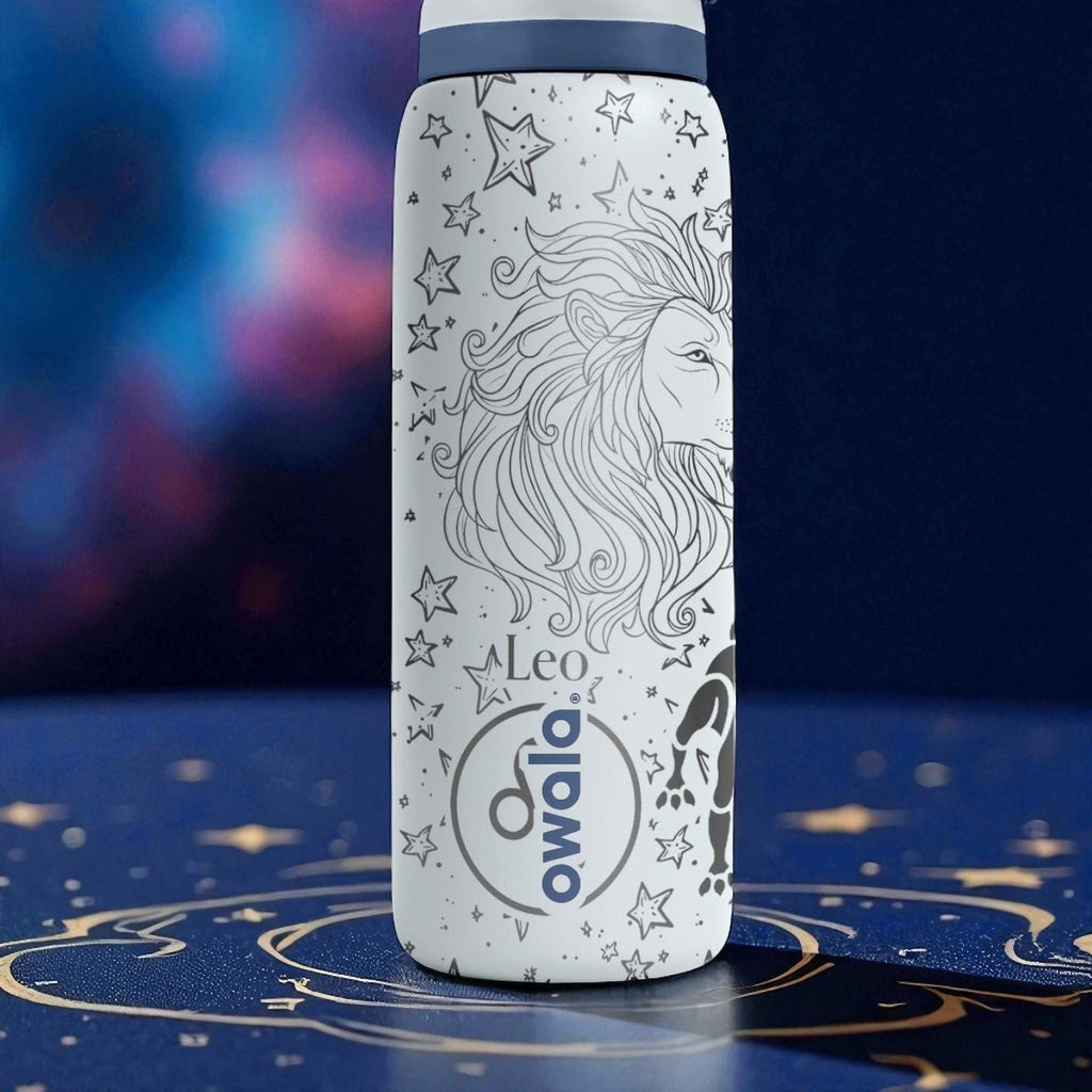 Leo Zodiac Owala Bottle – 16oz 24oz 32oz 40oz Engraved Star Sign Cup – Astrology Lion Gift for Her or Him – Bold Fire Sign Bottle