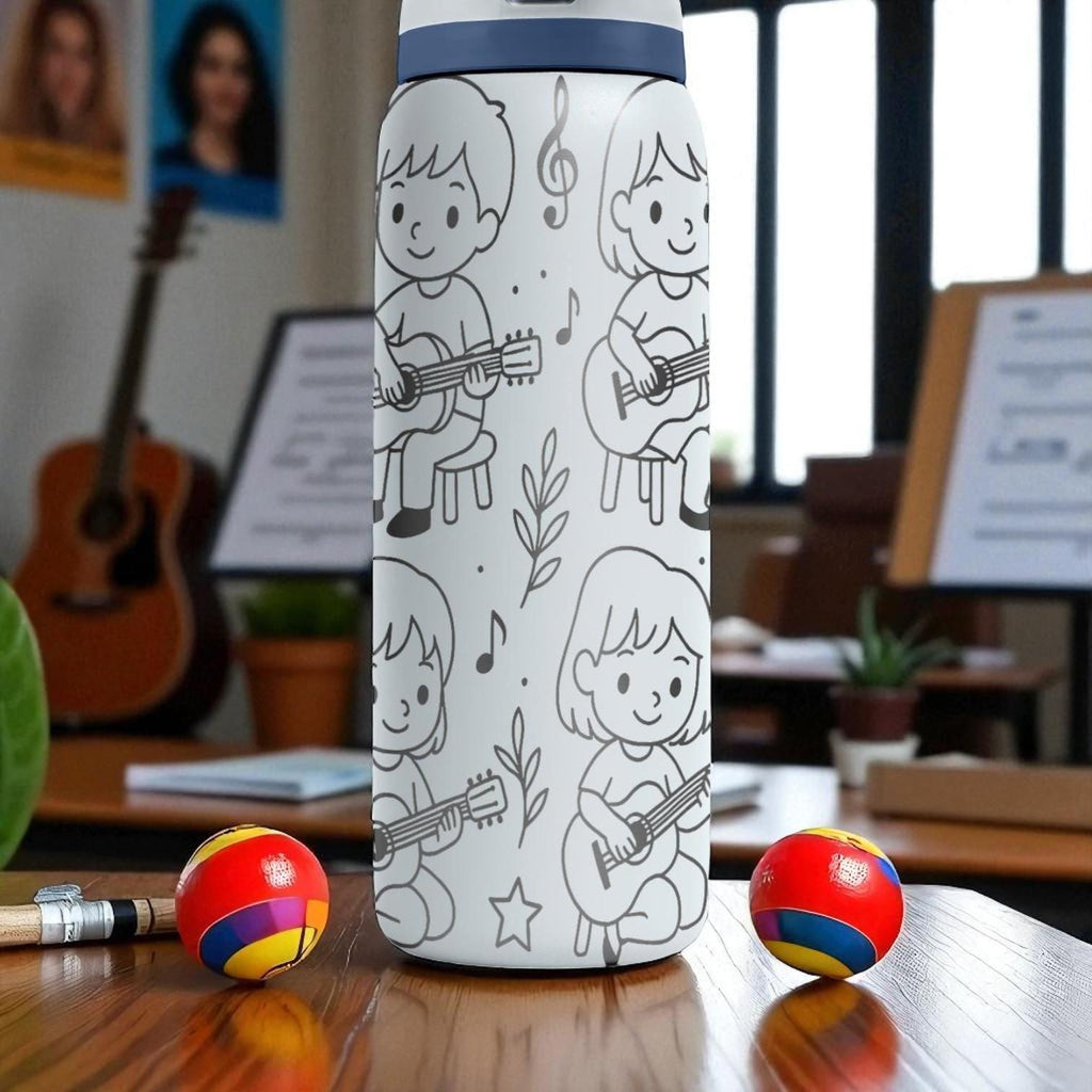 Guitar Kids Owala Bottle – 16oz 24oz 32oz 40oz Engraved Music Theme Cup – Musical Gift for Kids – Cute Guitar Player Drinkware
